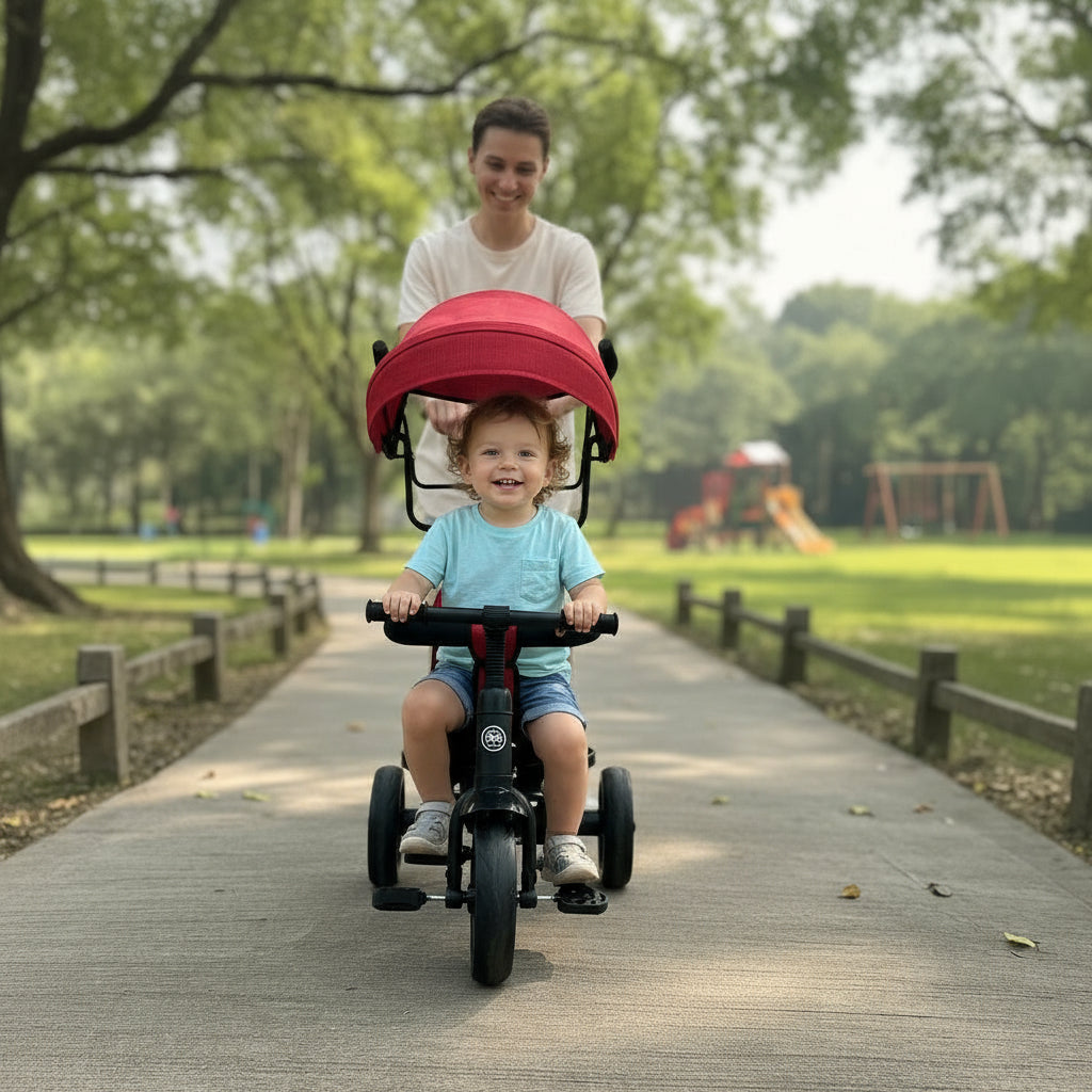 Triciclo Infantil con Capota + Manija - Rojo