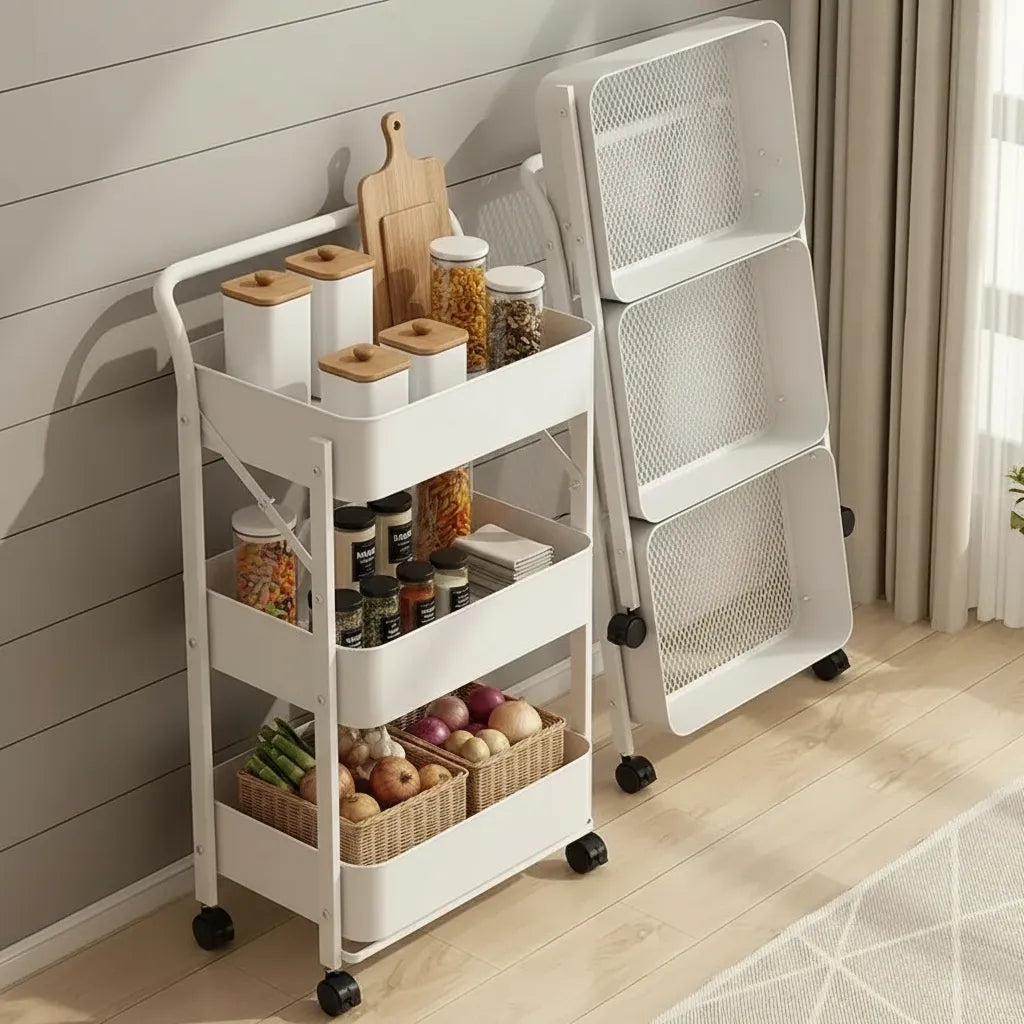 Carrito Organizador Plegable Con Ruedas 3 Niveles Multiuso