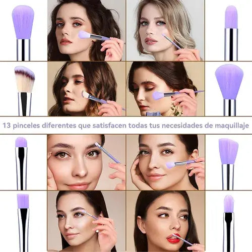 Super Kit De 13 Pinceles Y Brochas Para Maquillaje + Bolso