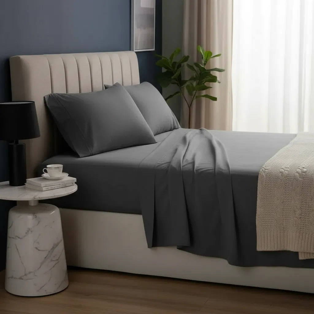 Juego De Sabanas Quality Ultra Suave - Gris Oscuro Queen
