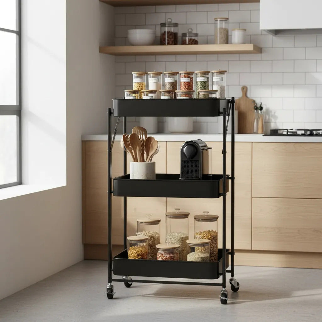 Carrito Organizador Plegable Con Ruedas 3 Niveles Multiuso