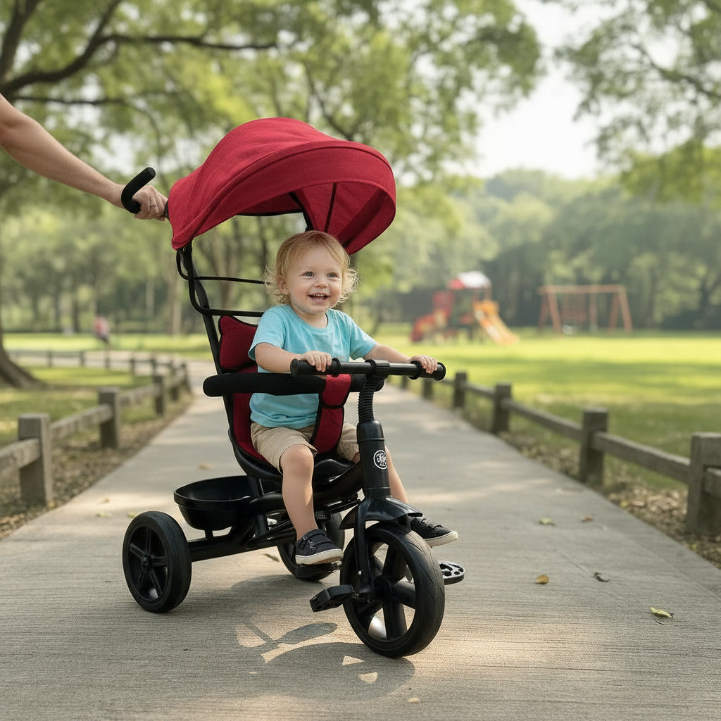 Triciclo Infantil con Capota + Manija - Rojo