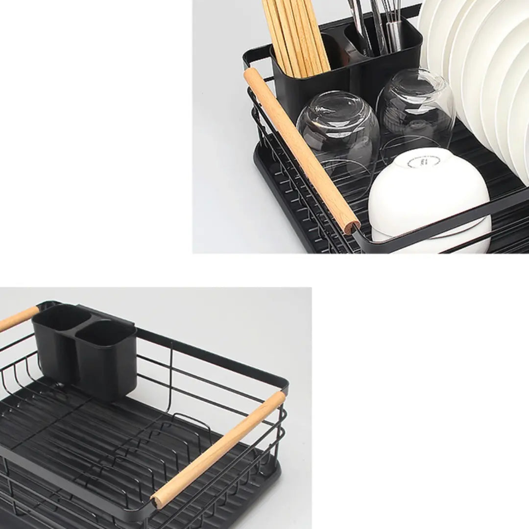 Escurridor De Platos Vajilla De Metal Con Asas De Madera