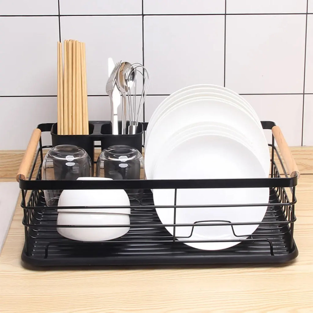 Escurridor De Platos Vajilla De Metal Con Asas De Madera