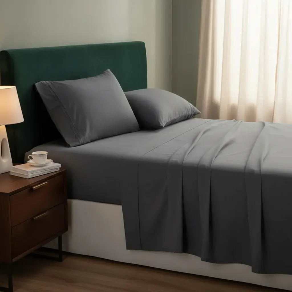 Juego De Sabanas Quality Ultra Suave - Gris Oscuro 1 Plaza