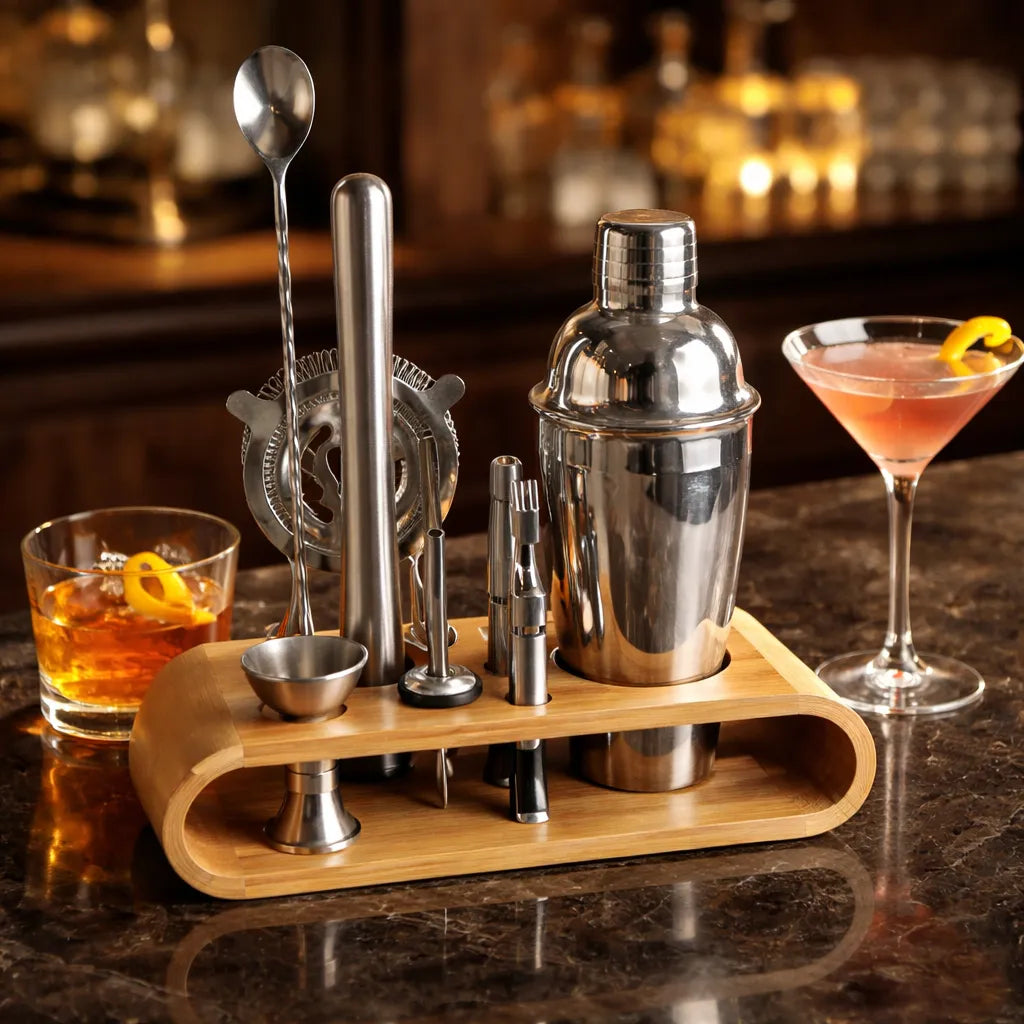 Coctelería Base Bambú Barman Bartender Tragos Set 10 Piezas