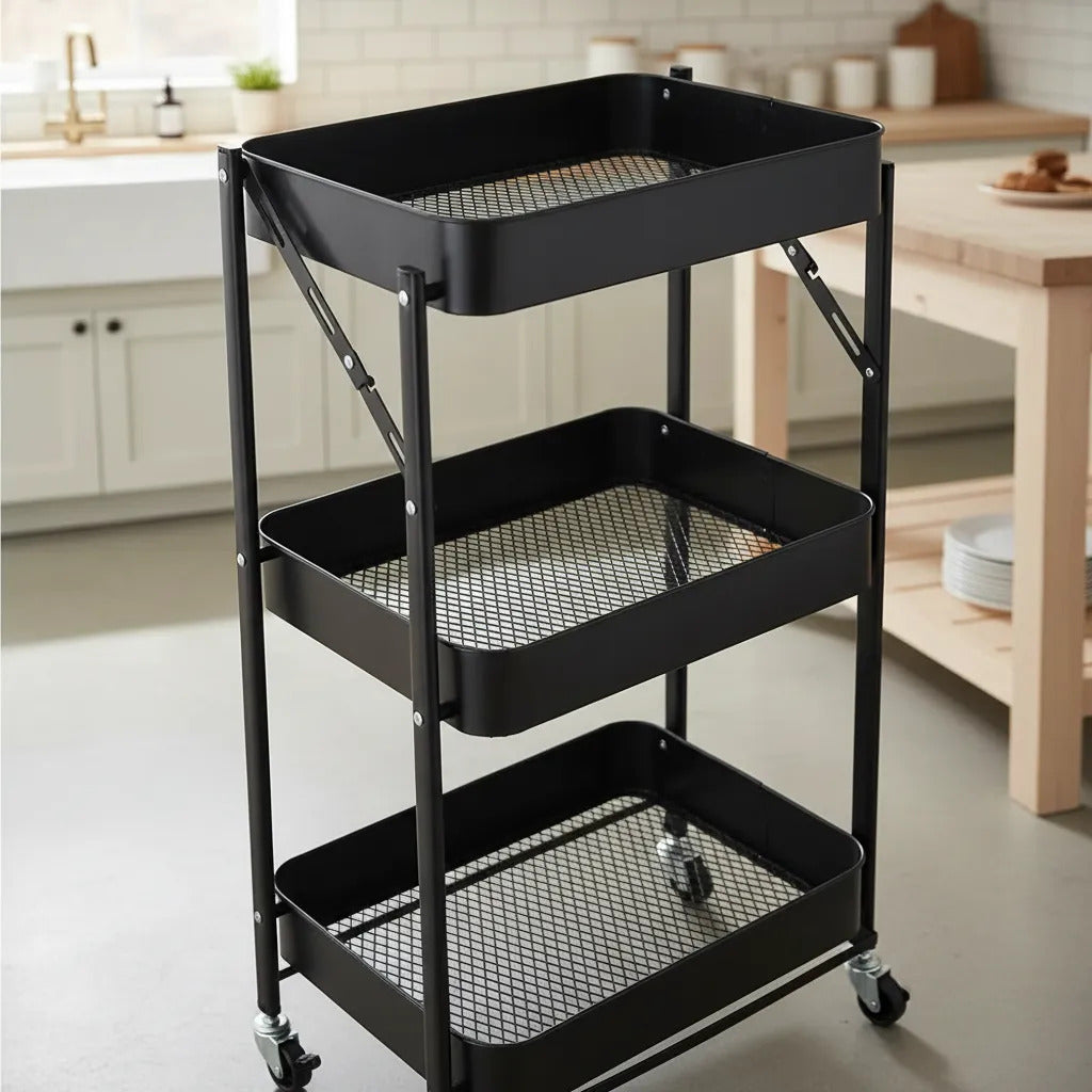 Carrito Organizador Plegable Con Ruedas 3 Niveles Multiuso
