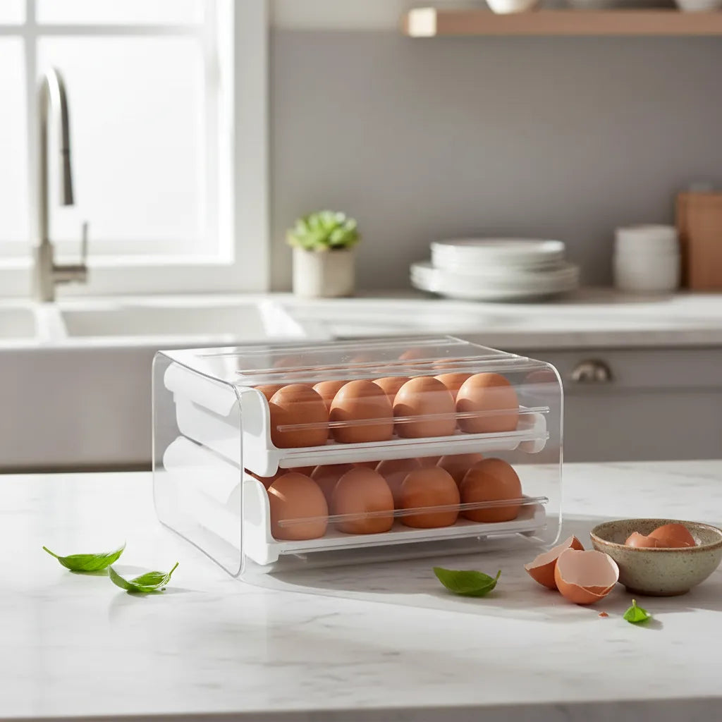 Caja De Almacenamiento De Huevos Doble Capa Para 32 Unidades Color Blanco