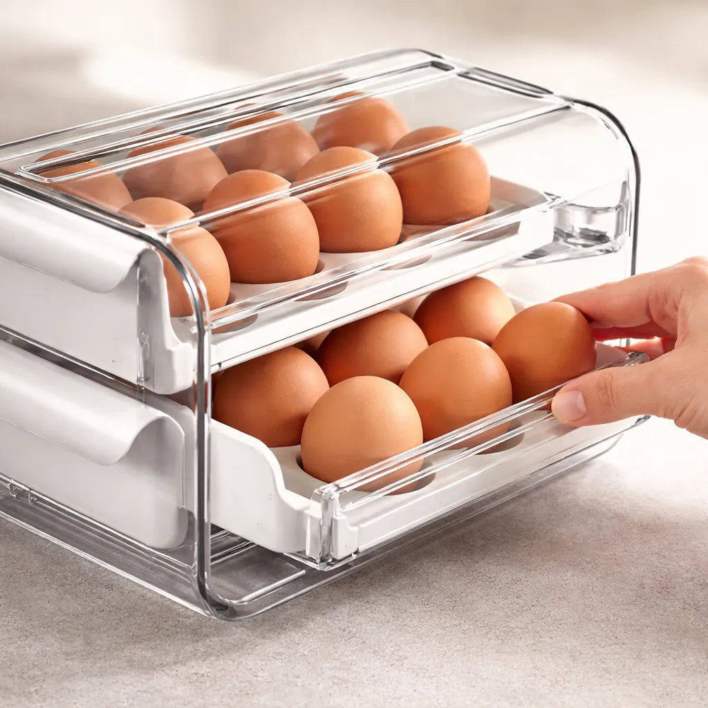 Caja De Almacenamiento De Huevos Doble Capa Para 32 Unidades Color Blanco