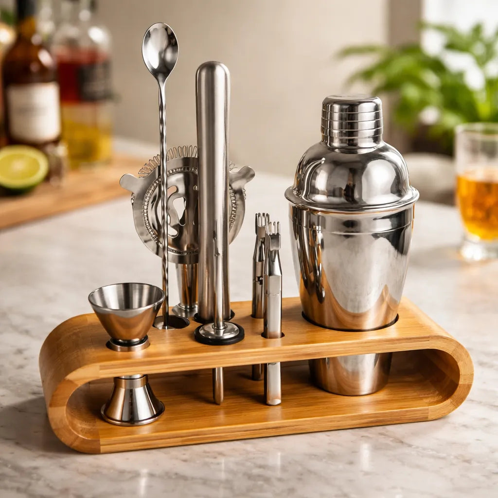 Coctelería Base Bambú Barman Bartender Tragos Set 10 Piezas