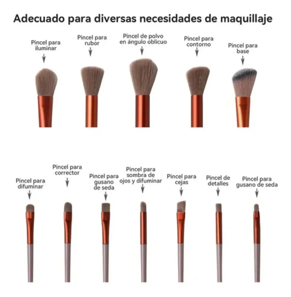 Super Kit De 13 Pinceles Y Brochas Para Maquillaje + Bolso