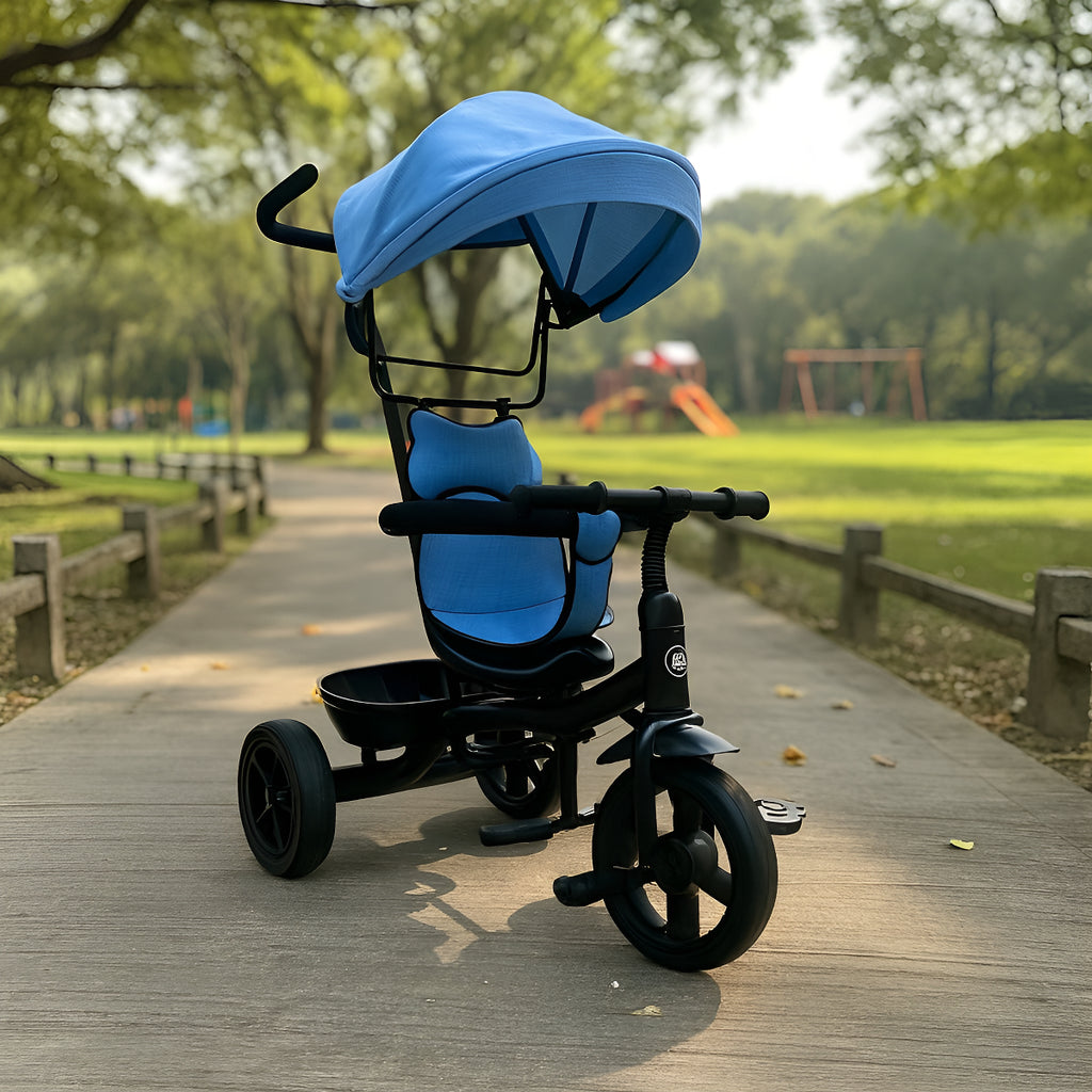 Triciclo Infantil con Capota + Manija - Celeste