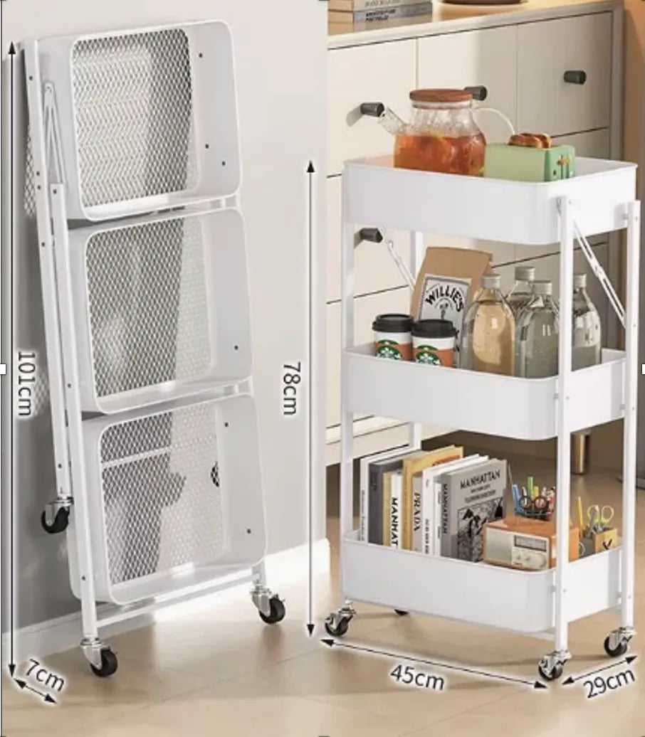 Carrito Organizador Plegable Con Ruedas 3 Niveles Multiuso