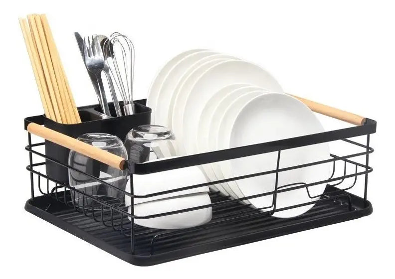 Escurridor De Platos Vajilla De Metal Con Asas De Madera