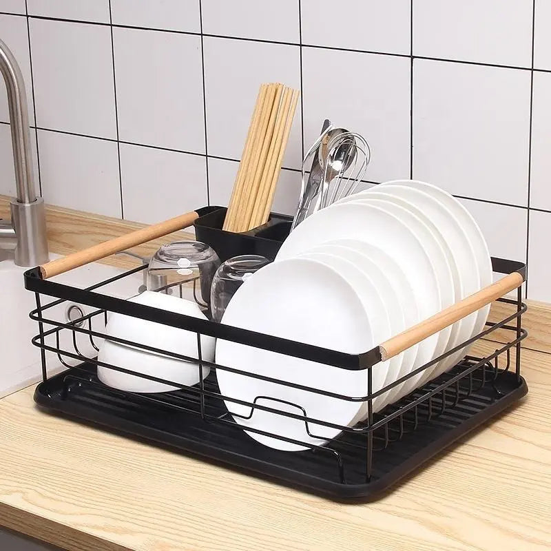 Escurridor De Platos Vajilla De Metal Con Asas De Madera