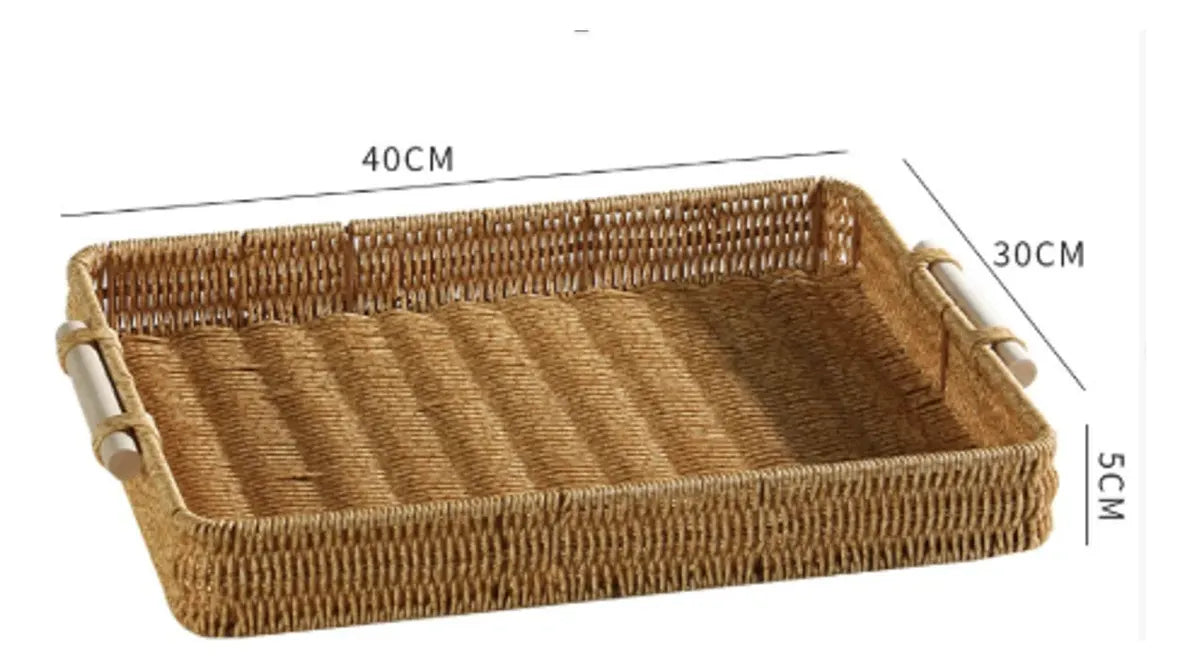 Bandeja Rattan Con Asas Rectangular Rustica Decorativa