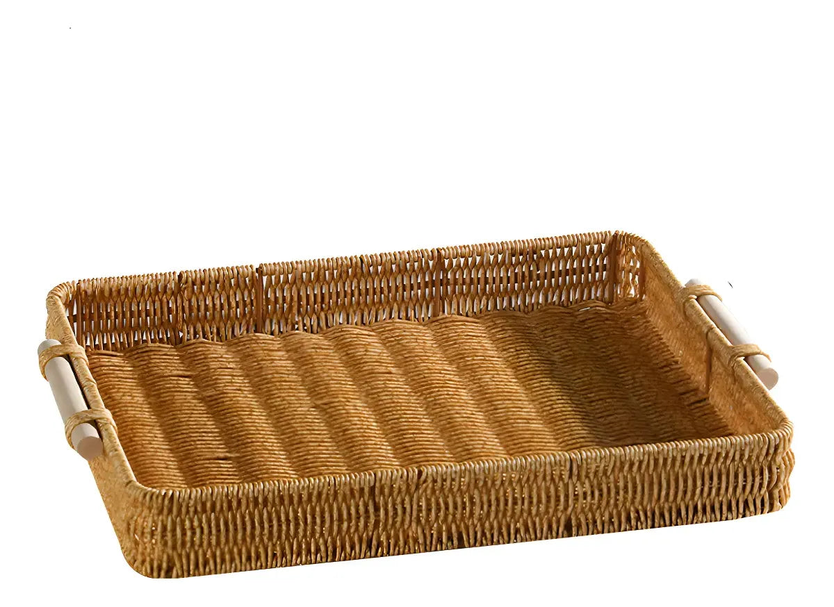 Bandeja Rattan Con Asas Rectangular Rustica Decorativa